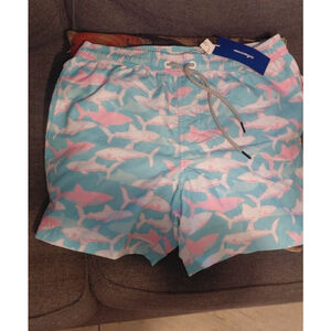 Men's Maamgic Blue Pink Shark Print Swim Trunks M
